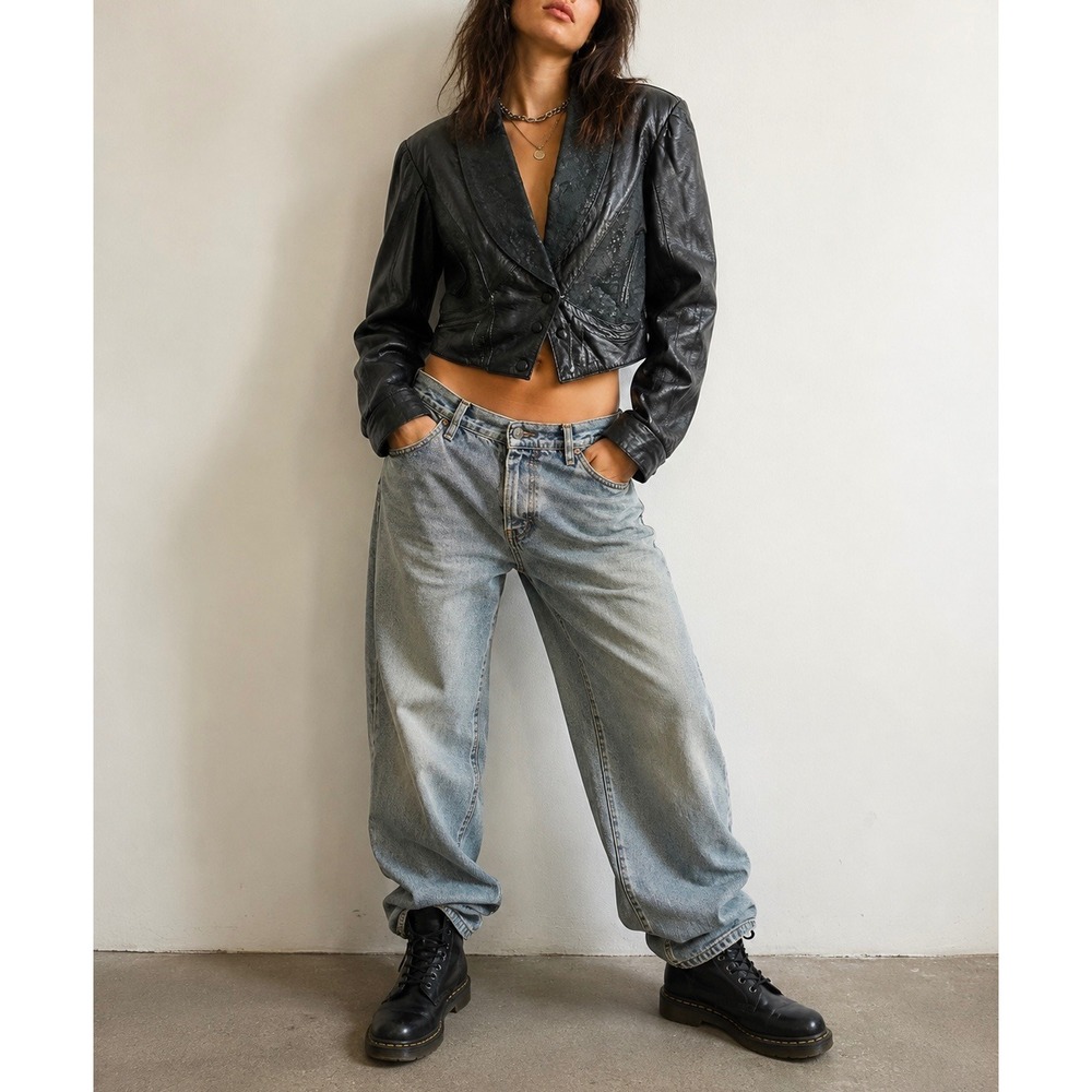 VINTAGE 80s CREACIONES DAVID Leather Python‎ Suede Cropped Biker Moto Jacket